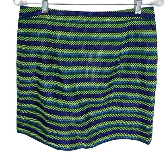 J.CREW Pleated Mini Skirt Blue Green Shiny Metallic Lined Textured 10 03990 - Picture 2 of 9